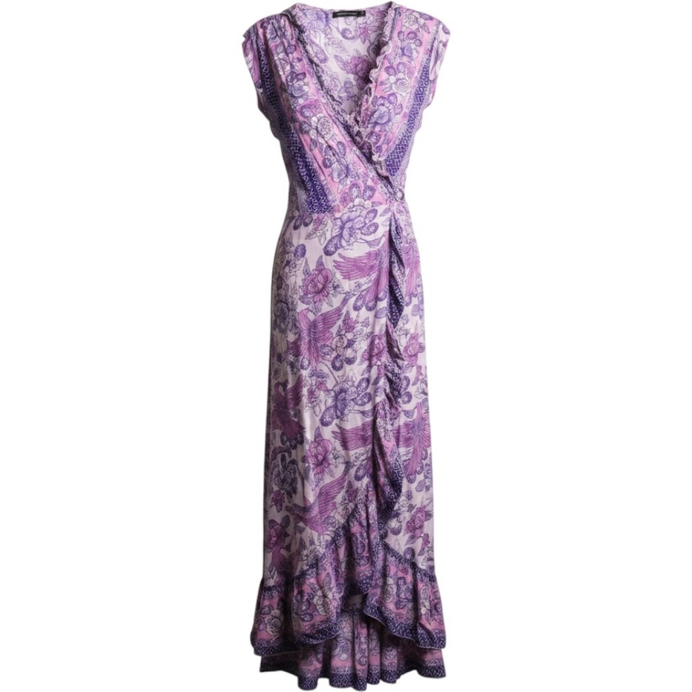 The Adventure Dress Purple Floral Paisley Crane Wrap Maxi Dress S/M Ethereal